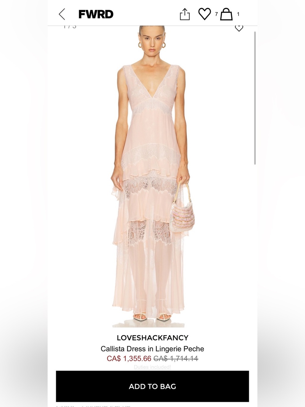 LoveShackFancy Callista Lace Tiered Maxi Dress - Lingerie Peche - Picture 1 of 9